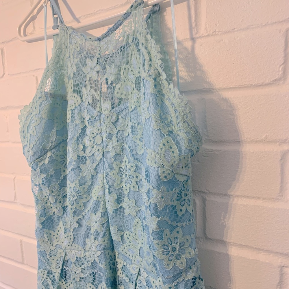 Baby blue lace dress with keyhole back